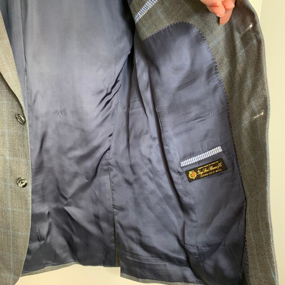 Barneys New York Loro Piana Plaid Grey Blue Wool Mens Blazer Size 40 - Picture 4 of 16